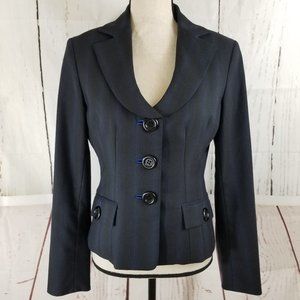 Etcetera Blazer Jacket Sz 6 Black Blue Stripe